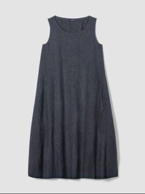 Eileen Fisher Sleeveless A-Line Midi Washed Organic Linen Dress SZ M